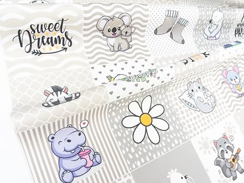 Fabrics Grey Cotton Charm Pack Panel, 42 Motifs, 36 x 31 Inch