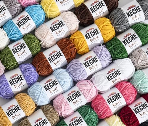 Keche Velvet Yarn for Crocheting, Soft Chenille Bulky Baby Blanket