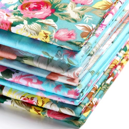 Boao 3 Pcs Cottage Floral Cotton Fabric Rose Print 36 x 62 Inch