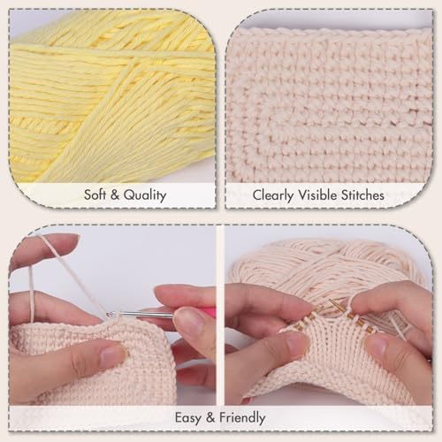 NICEEC 7 Skeins Soft Baby Cotton Yarn 616yds/12.32oz - Series 3