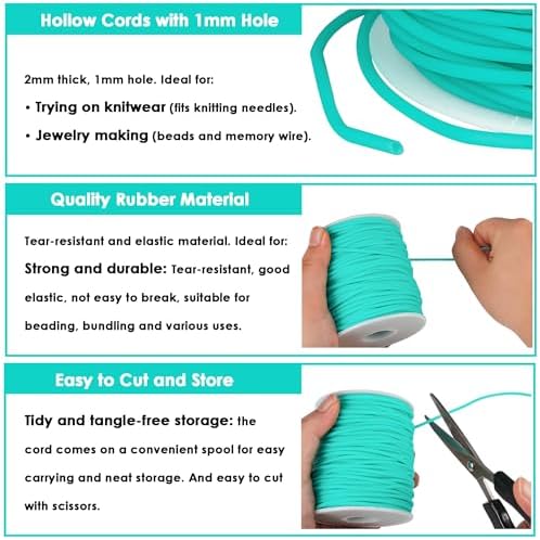 Hollow Pony Bead Rubber Tube Lacing 54 Yards 2mm Aquamarine Rubber