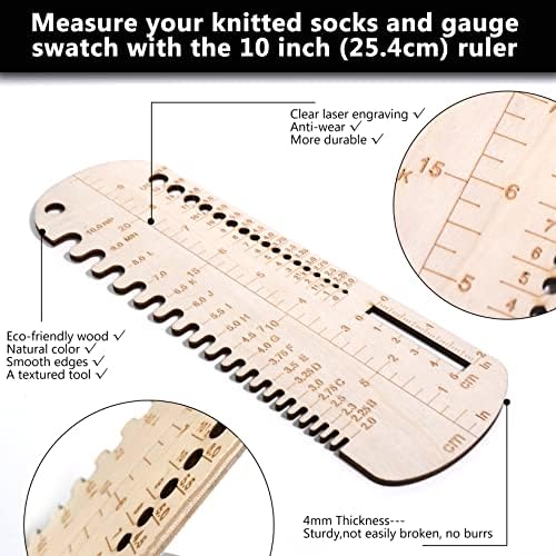 UPTTHOW Sock Ruler Knitting Crochet Size Measurement Hook Gauge