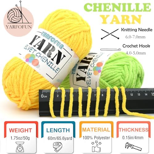Velvet Chenille Yarn for Crocheting, Knitting, Baby Blanket, 50g (Red)