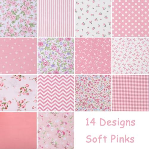 14 Pcs Pink Cotton Fat Quarters Quilting Fabric Bundles 18x22 inch