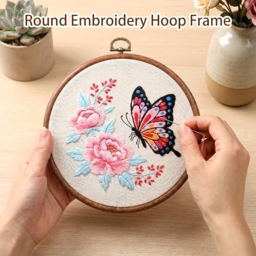 Round Embroidery Hoops Frames, 2PCS Imitated Wood Cross Stitch Hoop