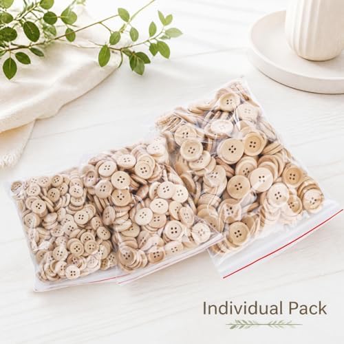 Tosnail 600 Pieces Wooden Buttons, 15 mm, 20 mm, 25 mm Round Blank