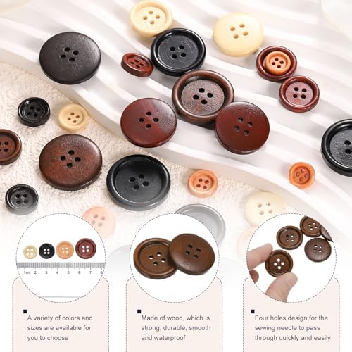 HARFINGTON 10pcs 36L Wooden Sewing Button 7/8"(23mm) 4 Holes Wood
