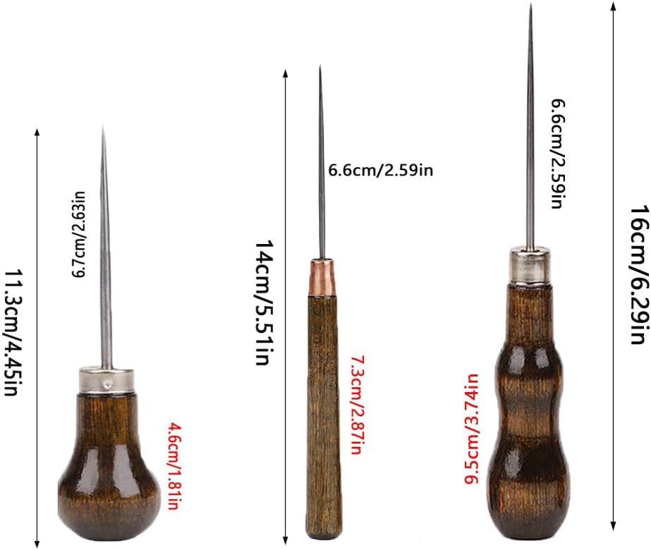 UtySty 3 Pack Scratch Awl Tool with Wooden Handle Gourd Shape Pin