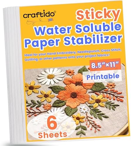 craftido 8.5"x11" 6PCS Sticky Water Soluble Embroidery Stabilizer