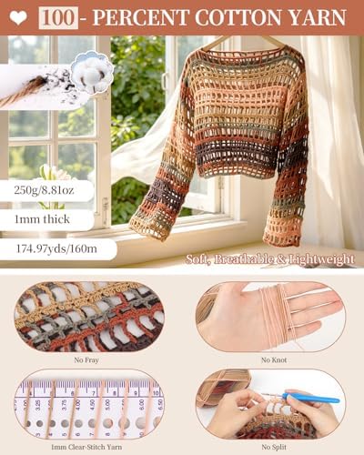 Aeelike Crochet Kit for Adults,Women Beach Crochet Top,Brown Cotton