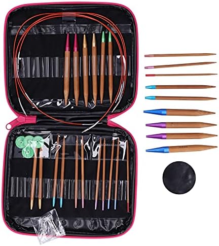 Zopsc Carbonized Bamboo Circular Knitting Needle Set with Removable