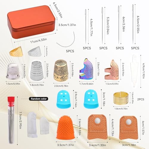 Mnuizu Sewing Thimble Set Thimble Ring, Adjustable Metal Finger