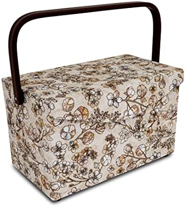 Dritz Medium Sewing Basket with Zippered Case, Neutral Floral