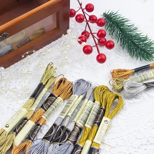 6 Skeins Embroidery Thread, Metallic Gold Embroidery Floss Friendship