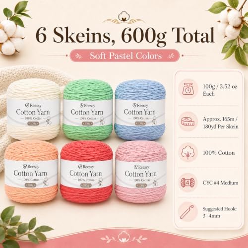 Reessy Worsted Cotton Yarn – 6 Skeins