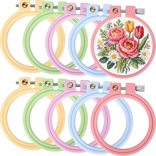Hotop 10 Pcs Mini Embroidery Hoops ABS Plastic, Round