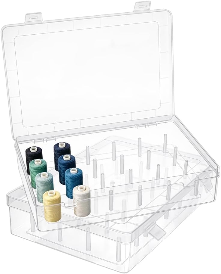 NBEADS 2Pcs 48 Spools Sewing Thread Box Storage, Clear Plastic Thread