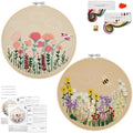 Flowers Embroidery Kits for Beginners, 2 Hoops