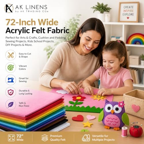 AK TRADING CO. 72-Inch Wide 1/16” Thick Acrylic Felt Fabric for Arts &