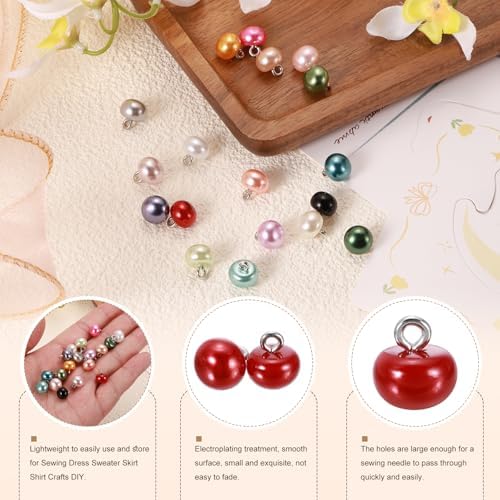 HARFINGTON 12pcs 16L Round Faux Pearl Buttons 10mm 3/8" Pink