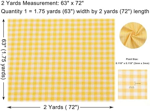 Yellow Gingham Cotton Quilting Fabric 2 Yards, Precut 72" x 63"