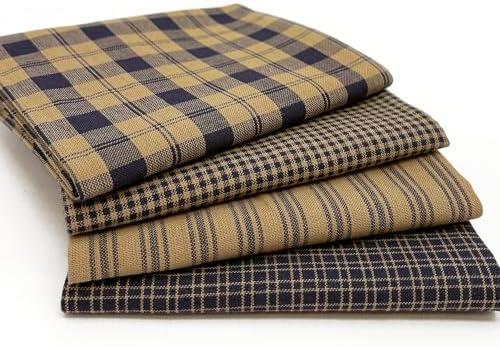 Set of 4 Fat Quarters, Heritage Navy Blue Assorted Plaid Gingham