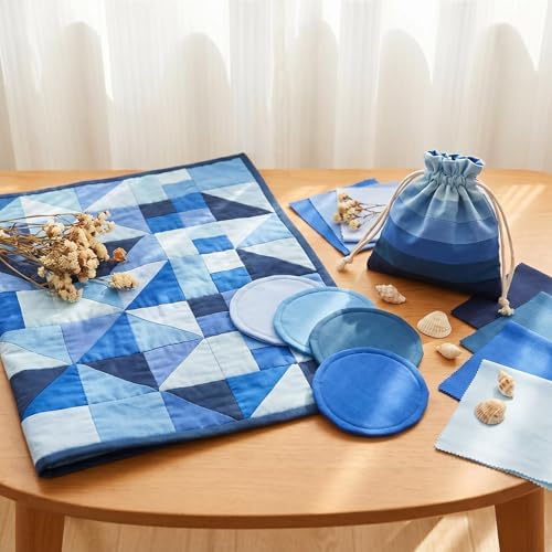 ZOOELAY 100% Cotton Precut Quilt Squares, 42 Pieces, 7 Blue Shades