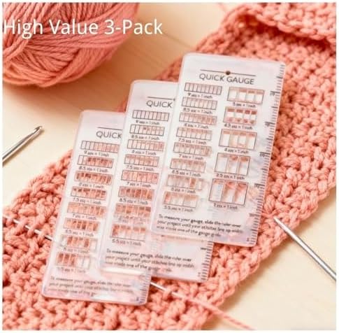 Quick Gauge Ruler for Knit and Crochet, 3-Pack Knitting Gauge
