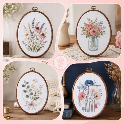 2 Pcs Oval Embroidery Hoop Wood Embroidery Hoops, 7.5'' and 9.2''