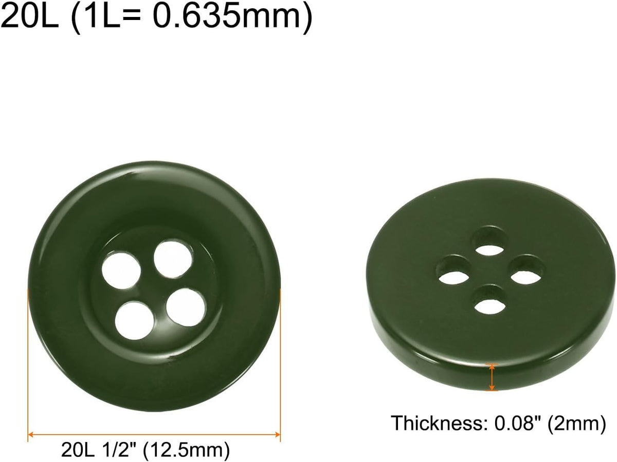 HARFINGTON 10pcs 20L Sewing Buttons 1/2"(12.5mm) Resin Round Flat