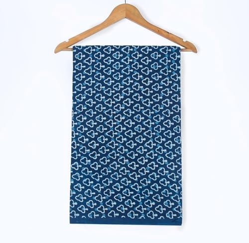 Hand Block Printed Cotton Fabric by The Yard- 1 Yard Indigo Blue