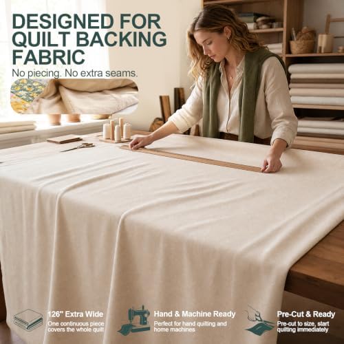 Homerak Extra Wide Quilt Backing Fabric 126 Inch Wide, 100% Cotton