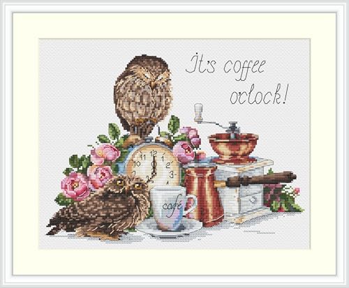 Merejka Counted Cross Stitch Kit – It's Coffee O'Clock K-83, Owl &