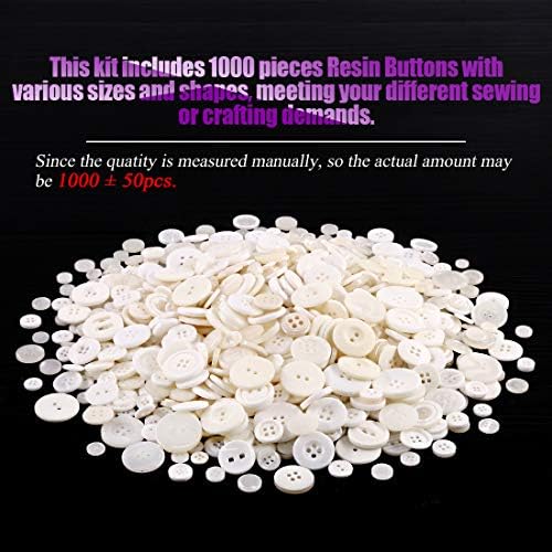 Swpeet 1000 Pcs Christmas Craft Buttons, 2 & 4 Hole White Round Resin