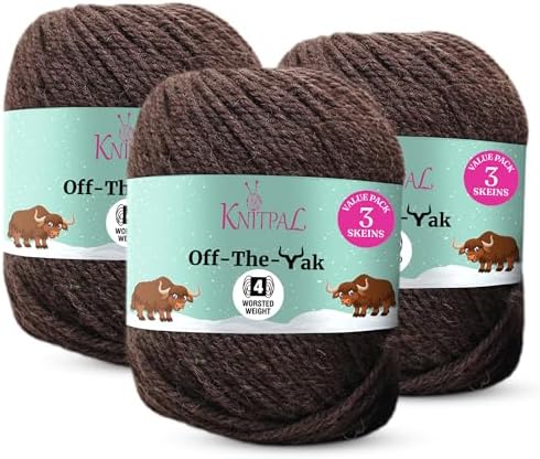 Off-The-Yak Wool Yarn Worsted Weight, 3-Pack (360Yds/300G), Cocoa