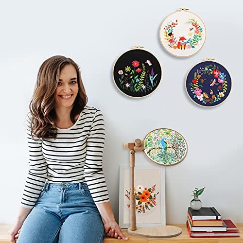 ZOCONE Beech Wood Embroidery Hoop Stand with 2 Pcs 6'' 8'' Embroidery