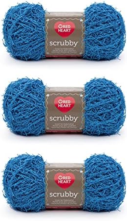 Red Heart Scrubby Yarn for Dishcloths and Scrubbers, Ocean, 3-Pack