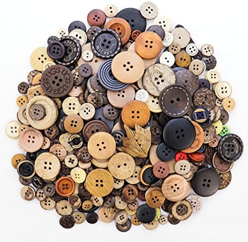 600 Pcs Wooden Buttons Assorted Sizes Mixed Colors Coconut Shell for