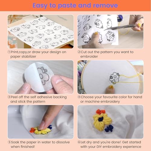 craftido 8.5"x11" 6PCS Sticky Water Soluble Embroidery Stabilizer
