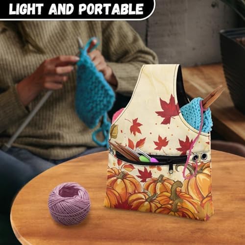 KUIFORTI Maple Leaf Yarn Bag Crochet Tote Bag Pumpkin Yarn Storage