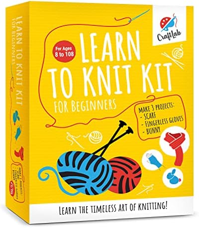CraftLab Knitting Kit - Beginner Knitting Supplies with Wool Yarn, Needles, Instructions, DIY Gift - Field & Needlecraft