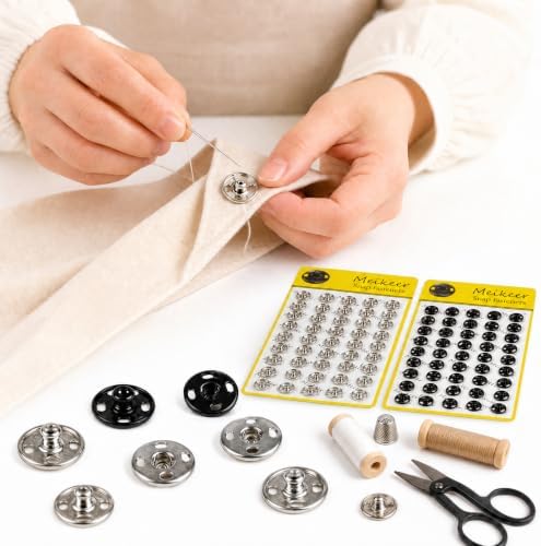 Meikeer 100 Sets 10mm Sew-On Snap Buttons