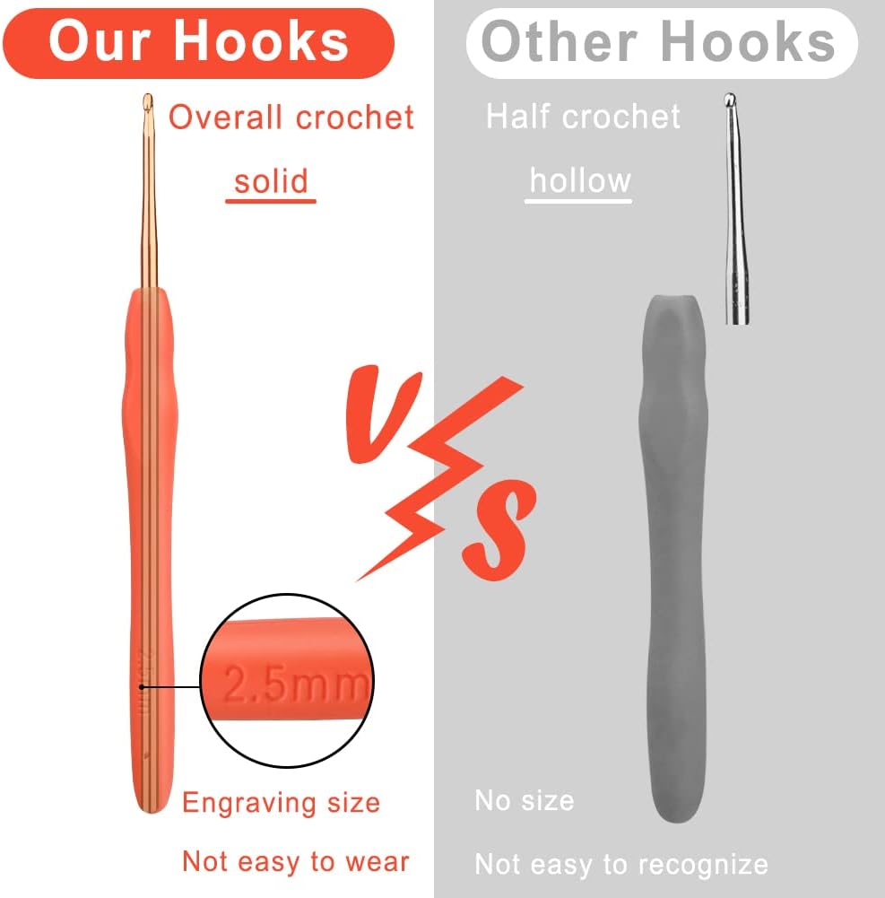 kgxulr Crochet Hook, 2.5 mm Crochet Needles, Ergonomic Crochet Hooks