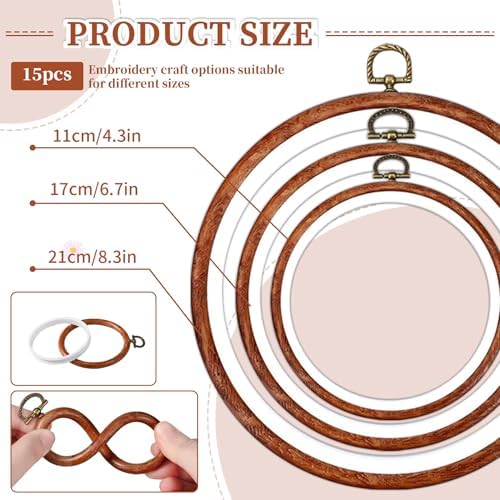 ZESHIHAOGUO 15 Pcs Round Embroidery Hoops - Rubber Ring Imitated Wood