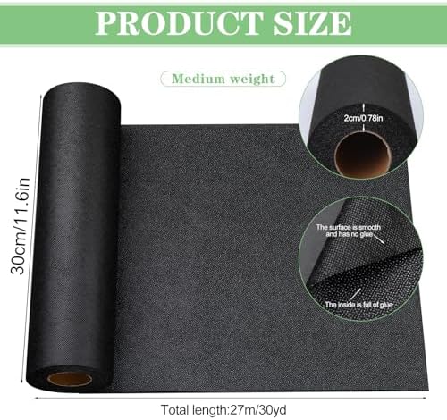 Medium Weight 11.6" x 40 yd White Fusible Interfacing and Black 11.6"