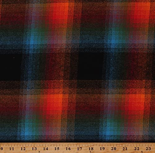 Flannel Orange Red Turquoise Green Black Plaid Stripes Cotton Flannel