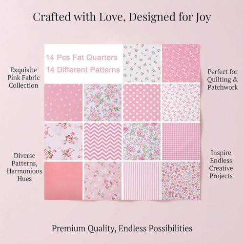 14 Pcs Pink Cotton Fat Quarters Quilting Fabric Bundles 18x22 inch
