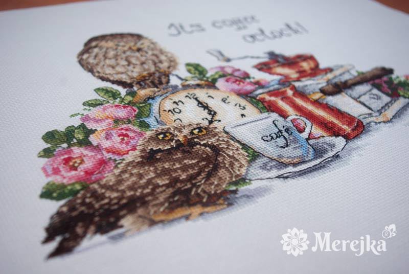 Merejka Counted Cross Stitch Kit – It's Coffee O'Clock K-83, Owl &