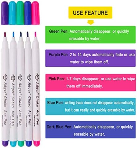 YsesoAi 15-Count 5 Color Disappearing Erasable Ink Fabric Marker Pen