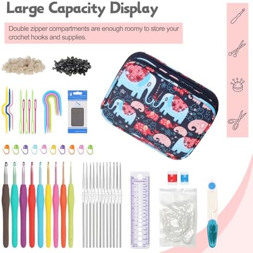 Katech Travel Crochet Hook Case, Elephant Pattern